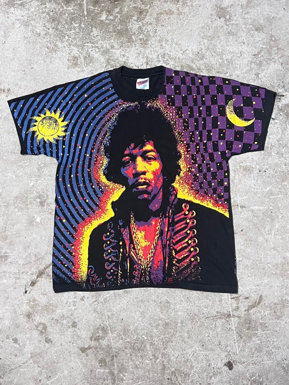 Vintage 1992 Jimi Hendrix Sun & Moon AOP T-Shirt. Sz LG Mosquito All Over Print